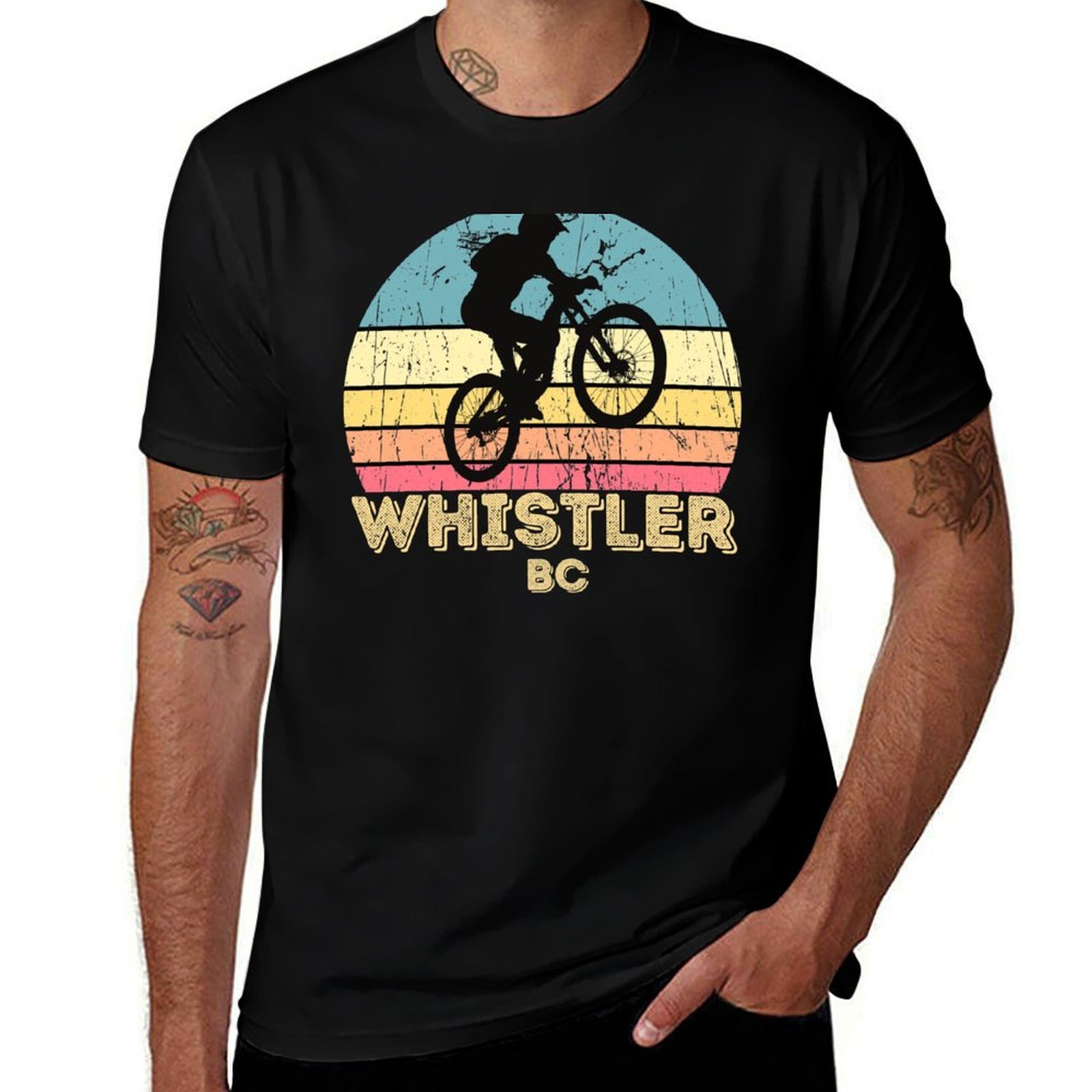 Mountain Biking Whistler - ウィスラーシティ マウンテンバイク Tシャツ ワーク アウトドア メンズ