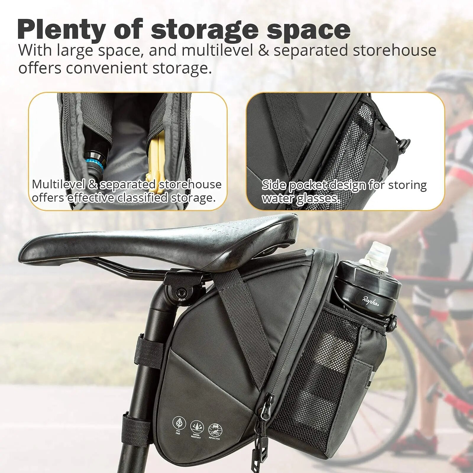 自転車サドルバッグ防水自転車リアシート下収納袋ウォーターボト - Mountain Biking Hydration Pack のレビューと価格